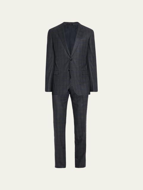 Men's Blurred Plaid G Line Two-Piece Suit
