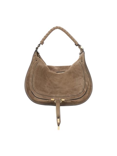 'marcie Medium' Beige Shoulder Bag With Logo Lettering On The Front In Suede Woman
