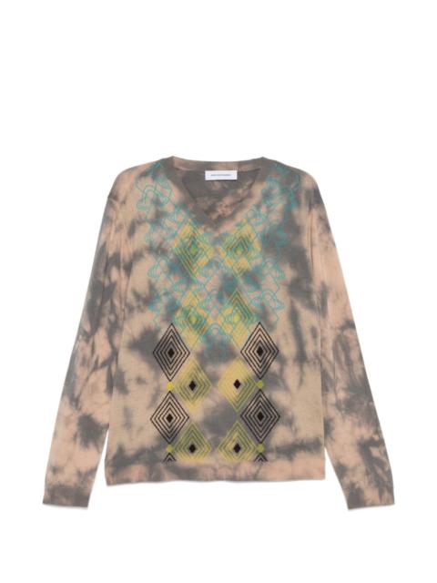 Hatha geometric-pattern tie-dye V-neck sweater
