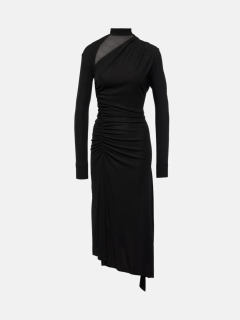Asymmetric ruched midi dress