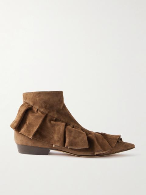 Ruffled Suede Ankle Boots