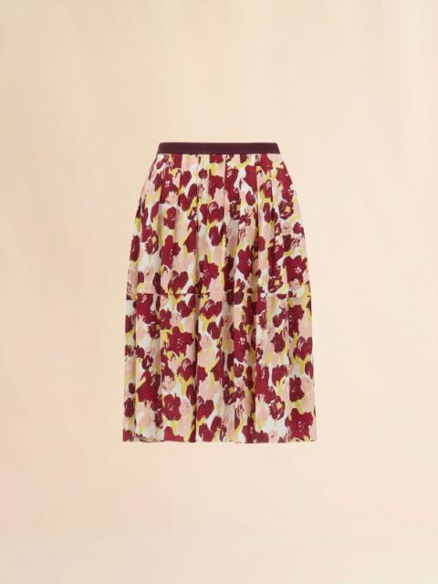 PINK AND BURGUNDY SILK PLEATED SKIRT WITH SECRET BOUQUET PRINT