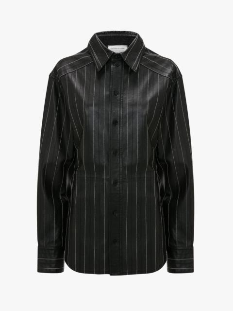Tab Detail Leather Shirt In Black-Ivory