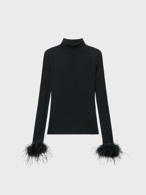 RIBBED WOOL SWEATER WITH FEATHERS
