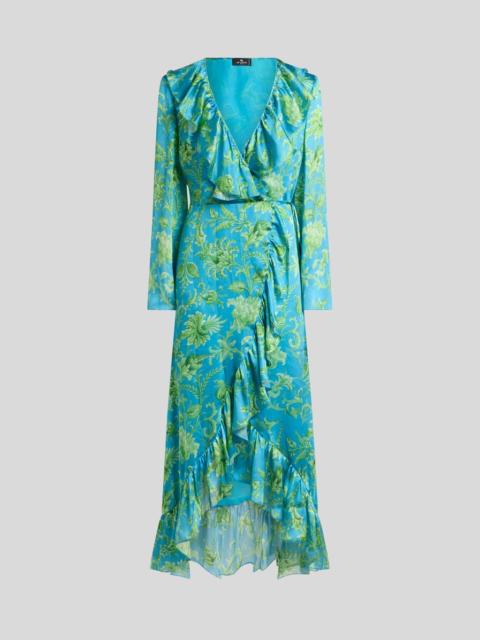PEAU D'ANGE SILK LONG WRAP DRESS WITH FLORAL MOTIF