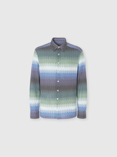 Gradient zig zag cotton knit shirt with breast pocket