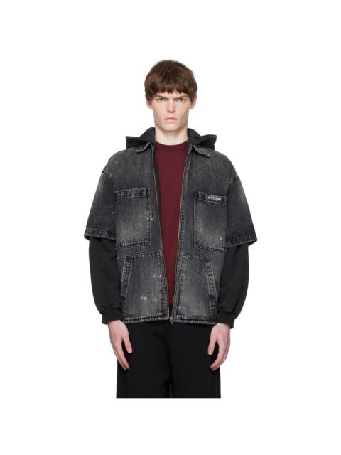 Black Faded Layered Hoodie Denim Jacket