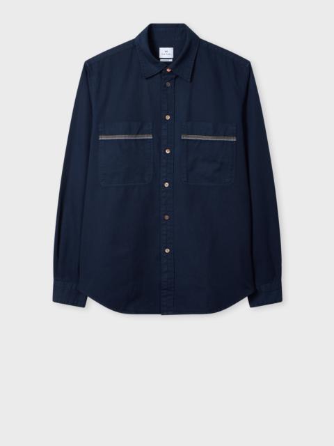 Navy Cotton-Twill Shirt With 'Stitch Stripe' Embroidery