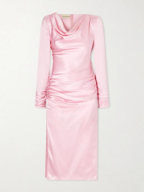Draped Silk-satin Midi Dress