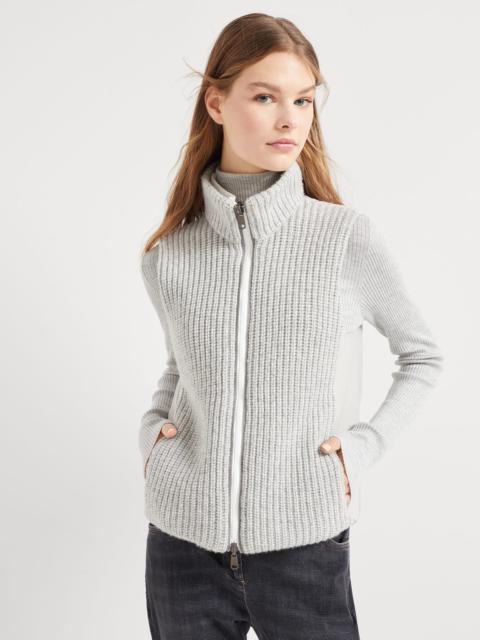 Cashmere Feather yarn reversible knit down vest with monili