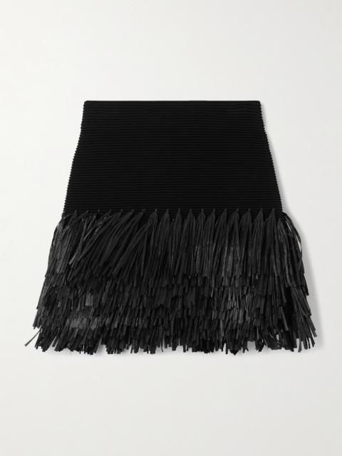 Agave Fringed Raffia-trimmed Ribbed-knit Mini Skirt