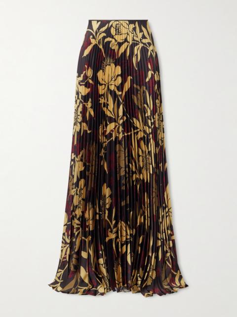 Kate Pleated Floral-print Satin-twill Maxi Skirt