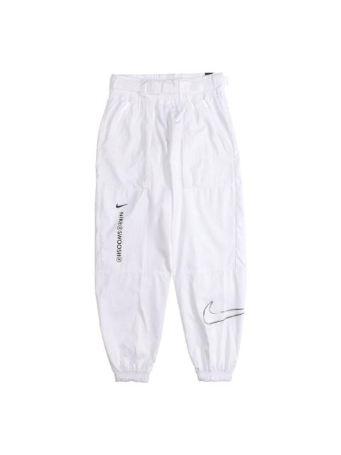 (WMNS) Nike Logo Printing Sports Adjustable Belt Bundle Feet Woven Long Pants/Trousers Autumn White 