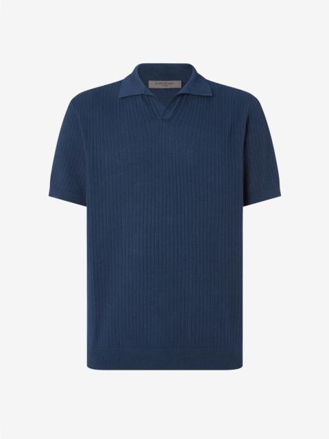 Blue buttonless Pima cotton polo shirt