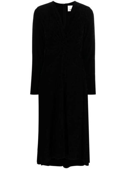long-sleeved V-neck midi dress