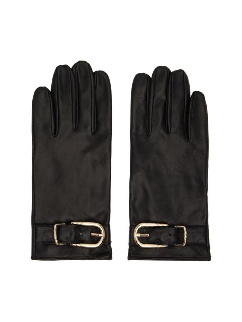 Black Leather Buckle Gloves