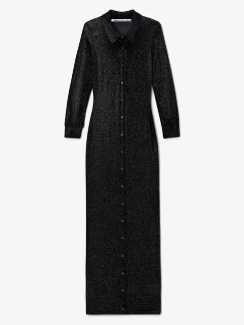 Black Crystal Hotfix Long-Sleeve Polo Dress