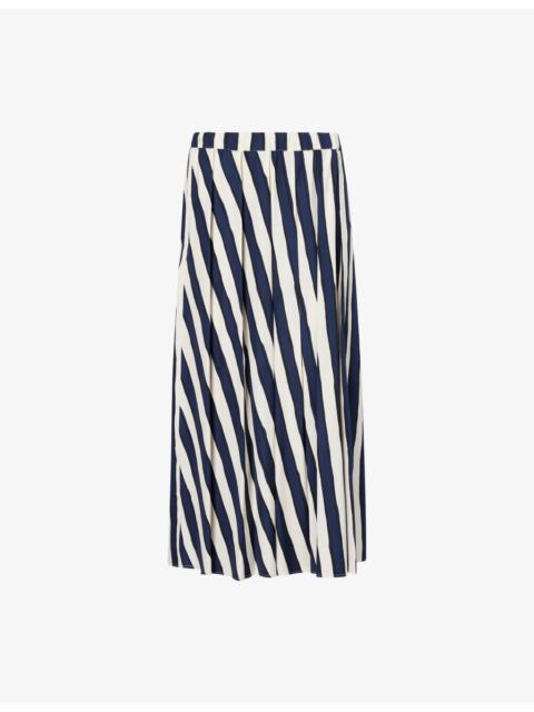 Striped Elasticated-Waist Cotton Midi Skirt