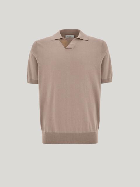 TAUPE COTTON MODAL POLO SHIRT WITH LEATHER DETAILS