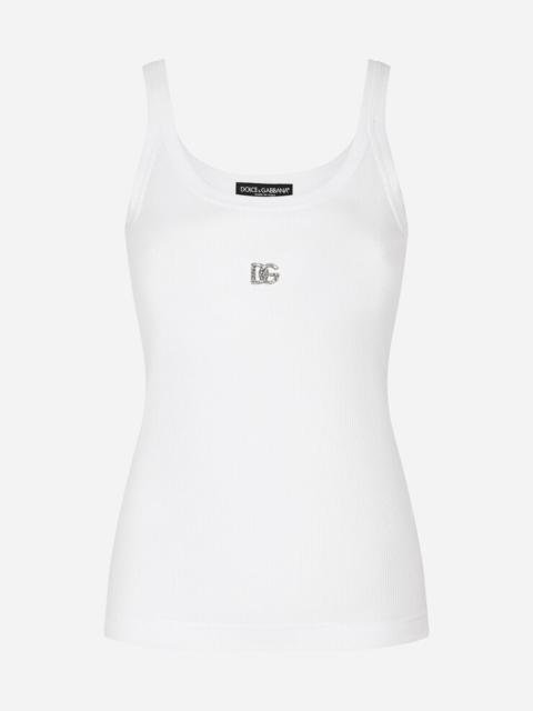 Fine-rib tank top with crystal DG logo