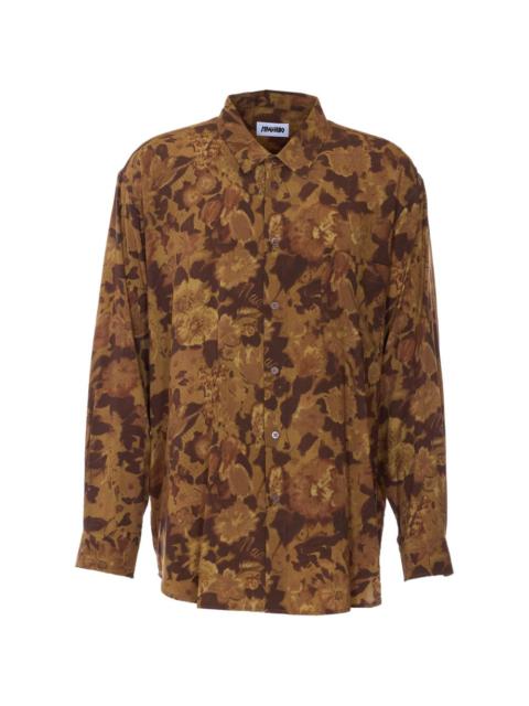 button floral-print shirt