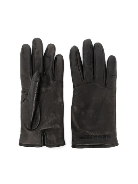 embroidered-logo leather gloves