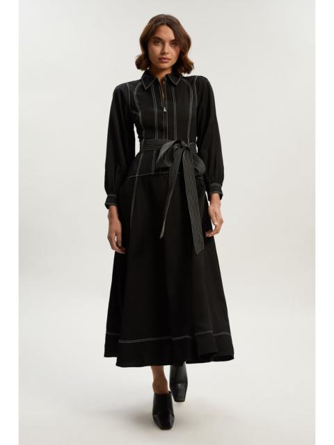 Premium Linen Twill Topstitch Woven Maxi Dress