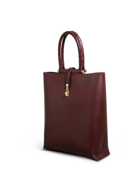 Vevers Tote Bag in Bordeaux Leather with Crocodile Leather Handle
