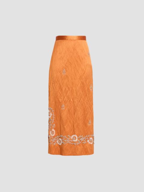 EMBELLISHED TEXTURED SATIN MIDI PENCIL SKIRT