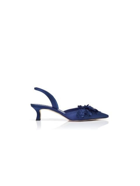 Navy Blue Crepe Satin Slingback Pumps