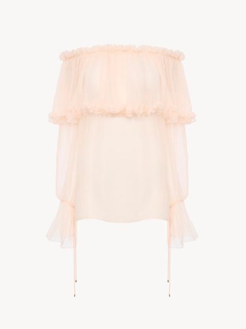 OFF-THE-SHOULDER PUFF-SLEEVE TOP IN SILK MOUSSELINE