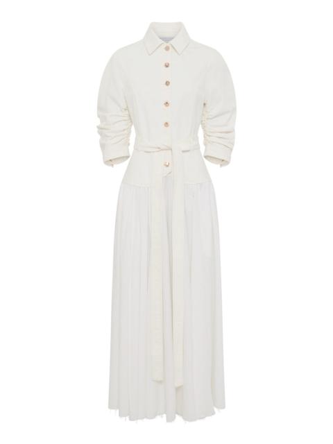 Delyth Shirtdress in White Recycled Cotton Denim & Linen