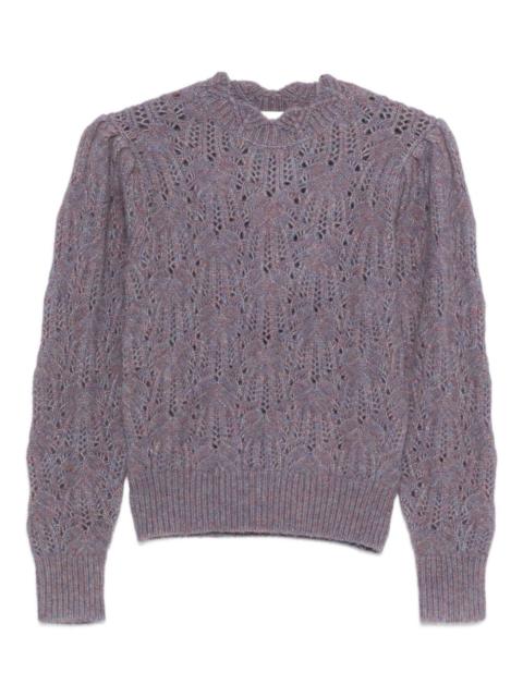 puff-sleeve open-knit sweater