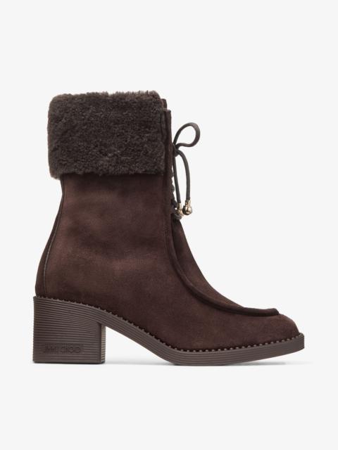 Hali Ankle Boot 60
Chocolate Velvet Suede Ankle Boot with Shearling