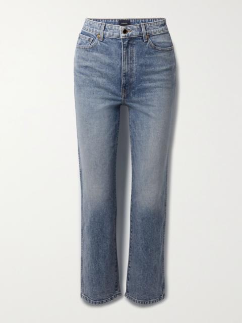 Abigail Stretch cropped high-rise straight-leg jeans Light denim