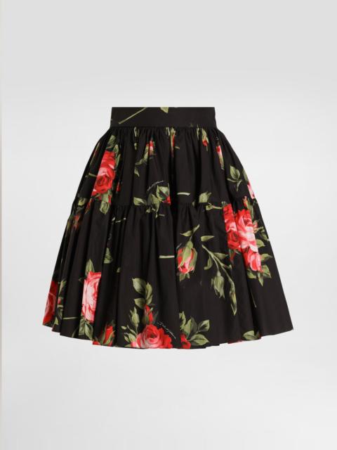 Rose bouquet-print short skirt