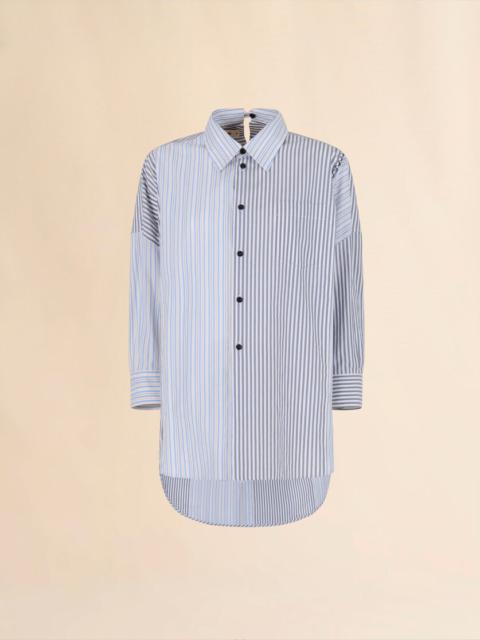 GRAY STRIPED ORGANIC POPLIN PATCHWORK SHIRT