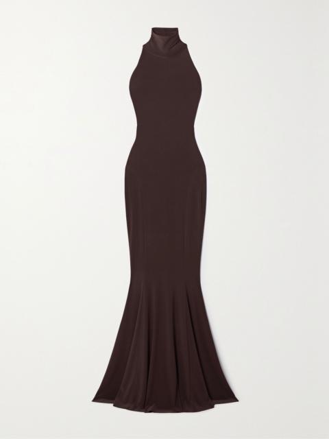 Stretch-jersey turtleneck gown Chocolate