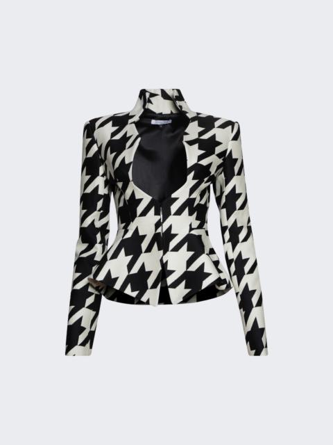 Tailored Houndstooth Peplum Blazer Black And White