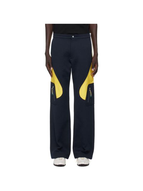 Navy & Yellow Jacquard Nylon Cargo Pants