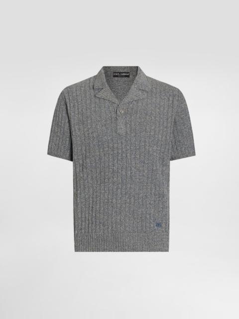 Ribbed cotton and linen polo shirt