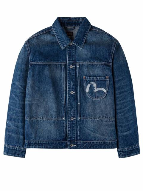 Distressed Seagull Print Relax Fit Vintage Washed Denim Jacket