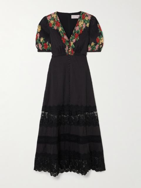 Lea Lace-trimmed Floral-print Pintucked Cotton-voile Midi Dress