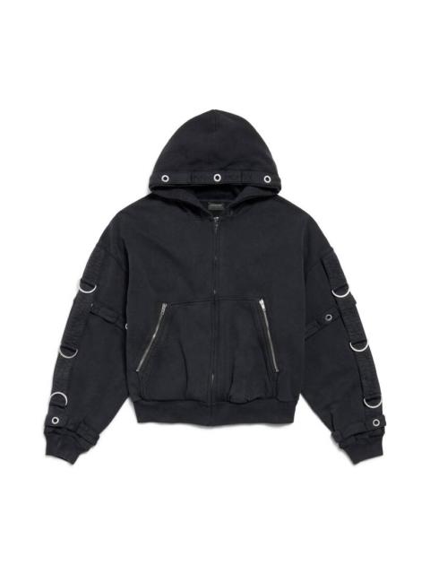 Men's D-ring Cargo Zip-up Hoodie in Faded Black
