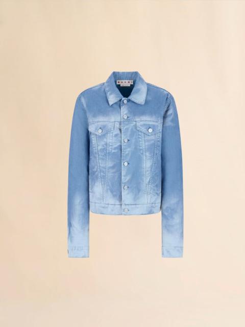 LIGHT BLUE FLOCKED DENIM TRUCKER JACKET