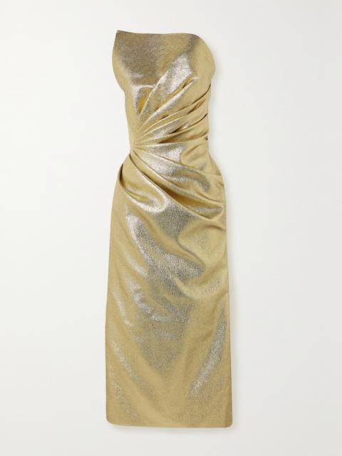 Daxton Strapless Gathered Metallic Lamé Midi Dress