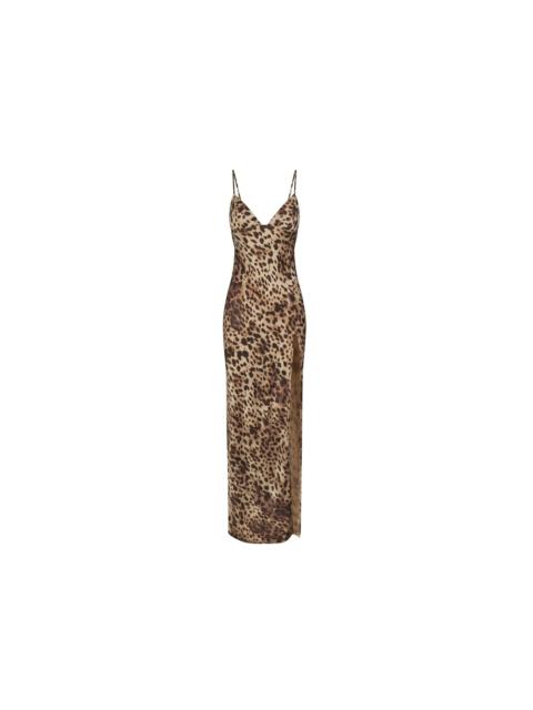 SKIMS x Dolce&Gabbana Silk Long Slip Dress Leopard