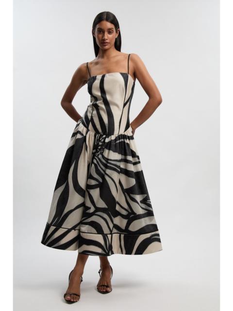 Jacquard Floral Print Woven Maxi Prom Dress