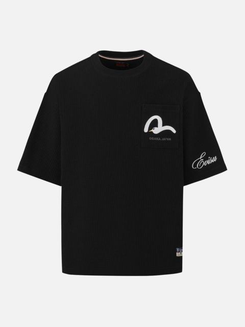 Seagull and Logo Embroidery Oversized Short-Sleeve Waffle Sweatshirt