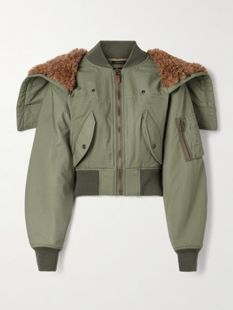 Cropped Fleece-trimmed Padded Cotton-blend Shell Bomber Jacket